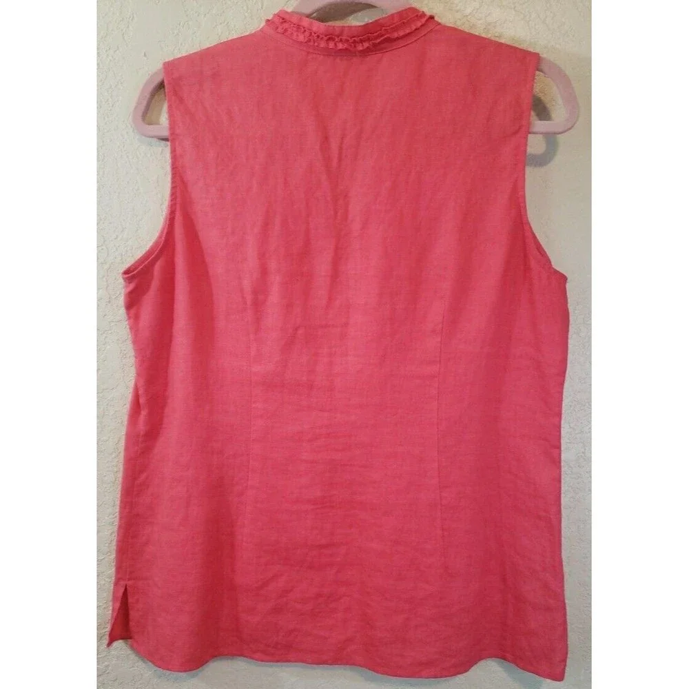 Susan Bristol Tunic 100% linen Sleeveless V-Neck Size Medium Coral - Picture 5 of 8